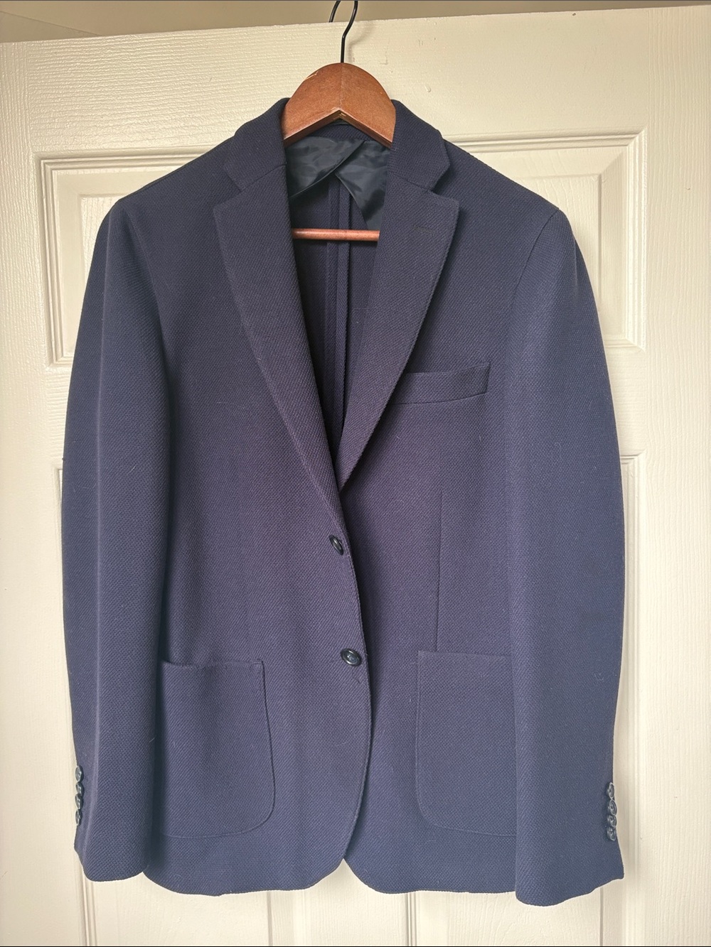 Men's Navy Textured Two-Button Blazer